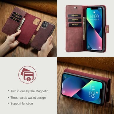 DG MING iPhone 14 Plus 2-i-1 Magnet Plånboksfodral - Röd