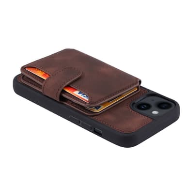 SKALO iPhone 15 Plus PU Läder Skal med Plånbok - Brun
