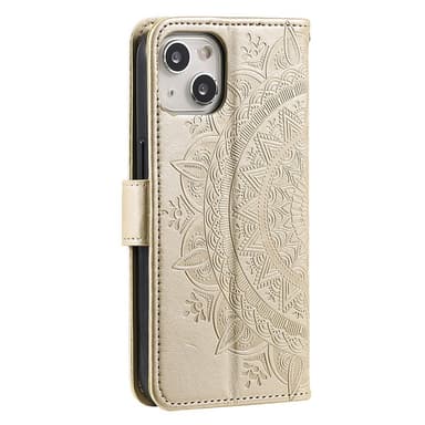 SKALO iPhone 15 Mandala Plånboksfodral - Guld