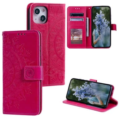 SKALO iPhone 15 Mandala Plånboksfodral - Cerise