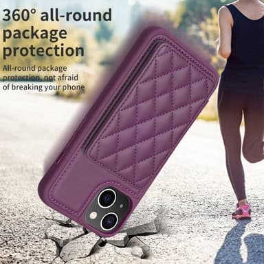 SKALO iPhone 15 Quiltat Skal med Plånbok - Mörklila