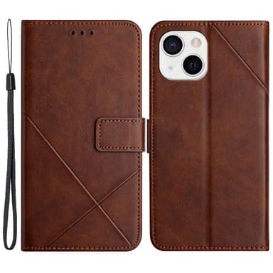 SKALO iPhone 15 Embossed Plånboksfodral i PU-Läder - Brun