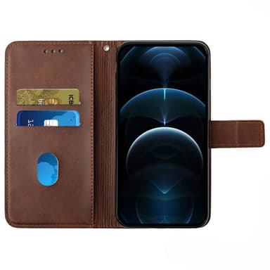 SKALO iPhone 15 Embossed Plånboksfodral i PU-Läder - Brun