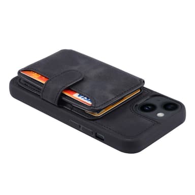SKALO iPhone 15 Plus PU Läder Skal med Plånbok - Svart