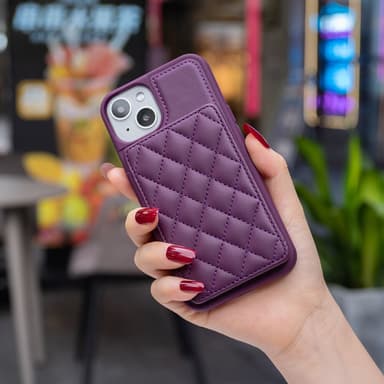 SKALO iPhone 15 Quiltat Skal med Plånbok - Mörklila
