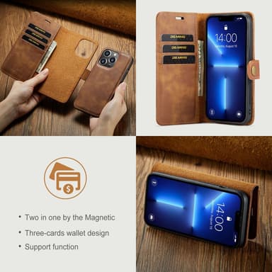 DG MING iPhone 15 Pro 2-i-1 Magnet Plånboksfodral - Brun