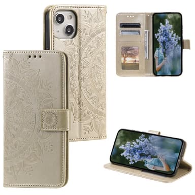 SKALO iPhone 15 Mandala Plånboksfodral - Guld