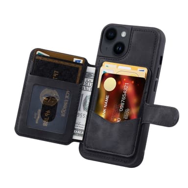 SKALO iPhone 15 Plus PU Läder Skal med Plånbok - Svart