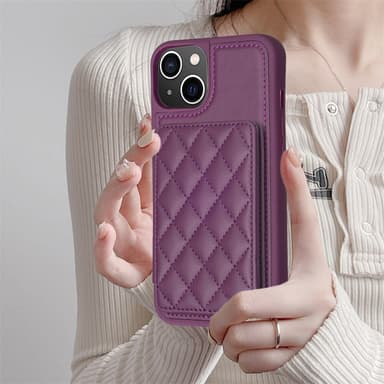 SKALO iPhone 15 Quiltat Skal med Plånbok - Mörklila