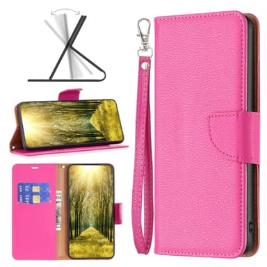 SKALO iPhone 15 Pro Max Litchi Plånboksfodral - Rosa