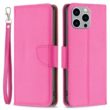SKALO iPhone 15 Pro Max Litchi Plånboksfodral - Rosa