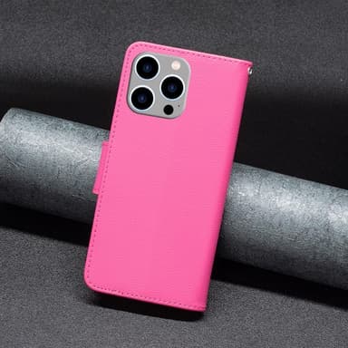 SKALO iPhone 15 Pro Max Litchi Plånboksfodral - Rosa