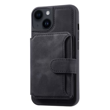 SKALO iPhone 15 Plus PU Läder Skal med Plånbok - Svart
