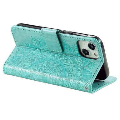 SKALO iPhone 15 Mandala Plånboksfodral - Turkos