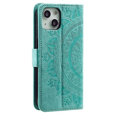 SKALO iPhone 15 Mandala Plånboksfodral - Turkos