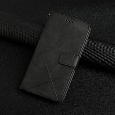 SKALO iPhone 15 Embossed Plånboksfodral i PU-Läder - Svart
