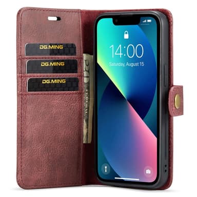 DG MING iPhone 14 2-i-1 Magnet Plånboksfodral - Röd
