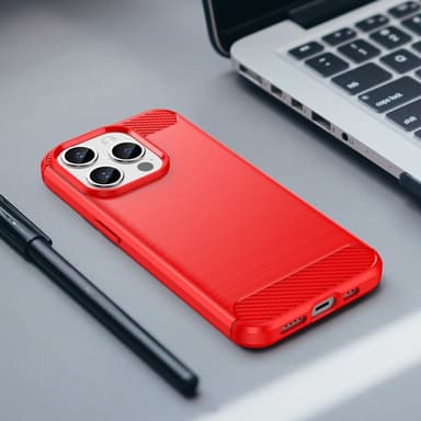 SKALO iPhone 15 Pro Armor Carbon Stöttåligt TPU-skal - Röd