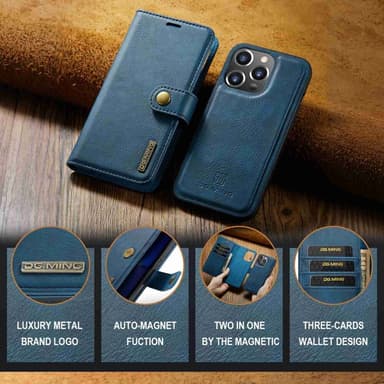 DG MING iPhone 14 Pro 2-i-1 Magnet Plånboksfodral - Blå