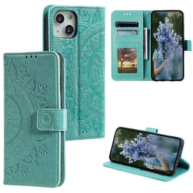 SKALO iPhone 15 Mandala Plånboksfodral - Turkos