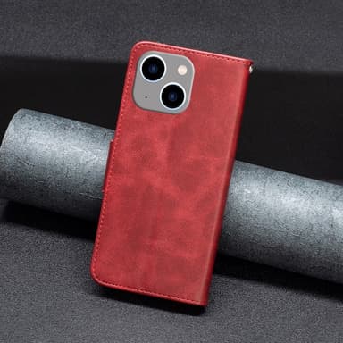 SKALO iPhone 15 Plus Plånboksfodral i PU-Läder - Röd