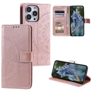 SKALO iPhone 15 Pro Mandala Plånboksfodral - Roséguld
