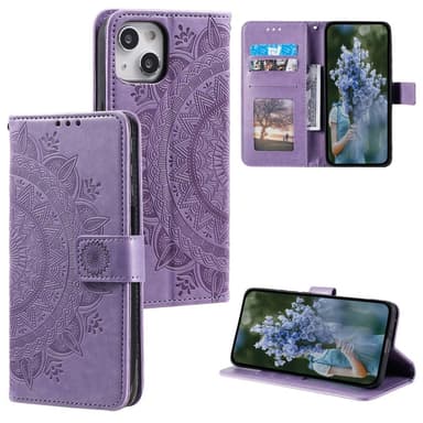 SKALO iPhone 15 Mandala Plånboksfodral - Lila