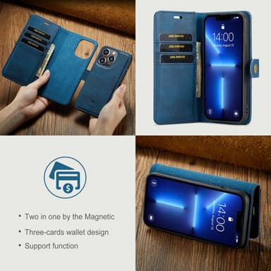 DG MING iPhone 14 Pro 2-i-1 Magnet Plånboksfodral - Blå