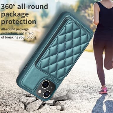 SKALO iPhone 15 Quiltat Skal med Plånbok - Turkos