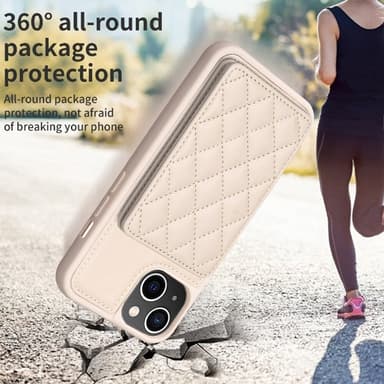 SKALO iPhone 15 Quiltat Skal med Plånbok - Beige