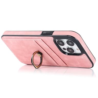 SKALO iPhone 14 Pro Max PU-Läder Korthållare Ring - Rosa