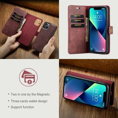 DG MING iPhone 14 2-i-1 Magnet Plånboksfodral - Röd