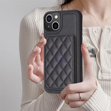 SKALO iPhone 15 Quiltat Skal med Plånbok - Svart