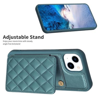 SKALO iPhone 15 Quiltat Skal med Plånbok - Turkos
