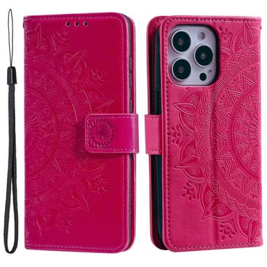 SKALO iPhone 15 Pro Mandala Plånboksfodral - Cerise