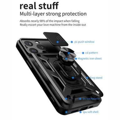 SKALO iPhone 15 Pro Armor Hybrid Metallring Kameraslider - Svart