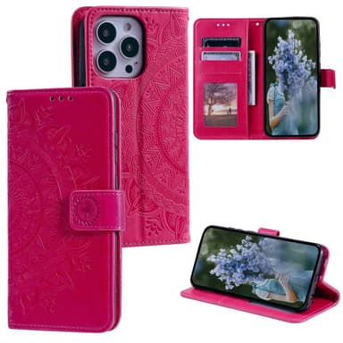 SKALO iPhone 15 Pro Mandala Plånboksfodral - Cerise