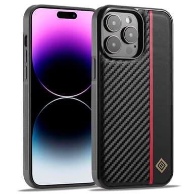 SKALO iPhone 15 Pro Max LC.IMEEKE Carbon Fiber PU-Läder Skal - Svart