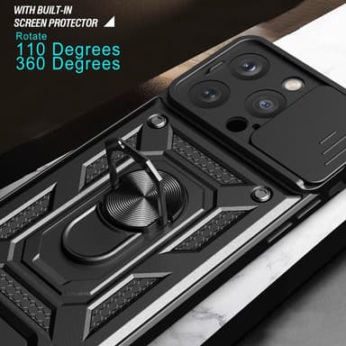 SKALO iPhone 15 Pro Armor Hybrid Metallring Kameraslider - Svart