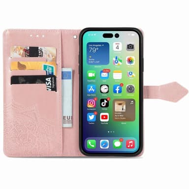 SKALO iPhone 14 Mandala Plånboksfodral - Roséguld
