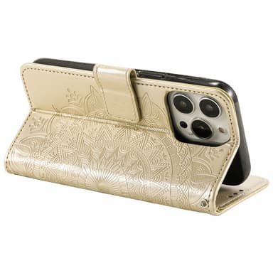 SKALO iPhone 15 Pro Mandala Plånboksfodral - Guld