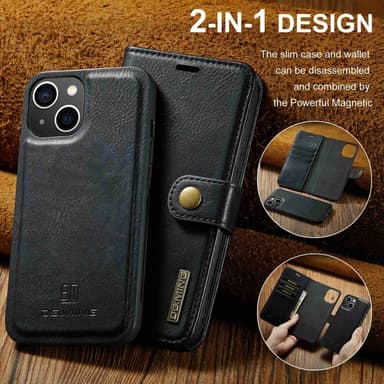 DG MING iPhone 14 2-i-1 Magnet Plånboksfodral - Svart