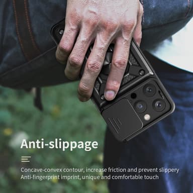 SKALO iPhone 15 Pro Armor Hybrid Metallring Kameraslider - Svart