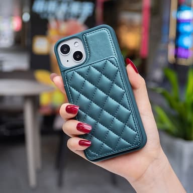SKALO iPhone 15 Quiltat Skal med Plånbok - Turkos