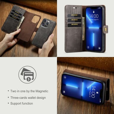 DG MING iPhone 15 Pro 2-i-1 Magnet Plånboksfodral - Grå