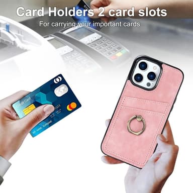 SKALO iPhone 14 Pro Max PU-Läder Korthållare Ring - Rosa