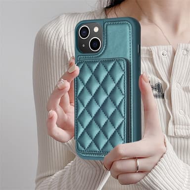 SKALO iPhone 15 Quiltat Skal med Plånbok - Turkos
