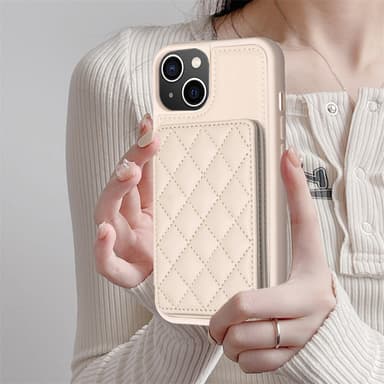 SKALO iPhone 15 Quiltat Skal med Plånbok - Beige