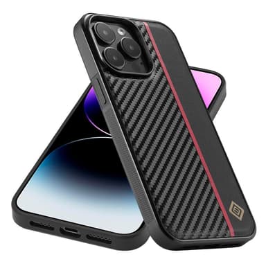 SKALO iPhone 15 Pro Max LC.IMEEKE Carbon Fiber PU-Läder Skal - Svart