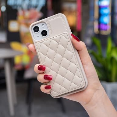 SKALO iPhone 15 Quiltat Skal med Plånbok - Beige